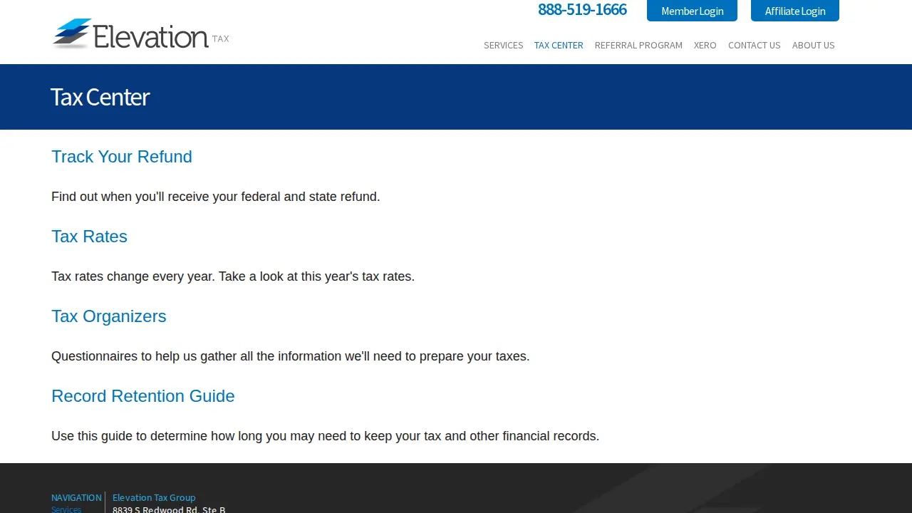 Elevation Tax page