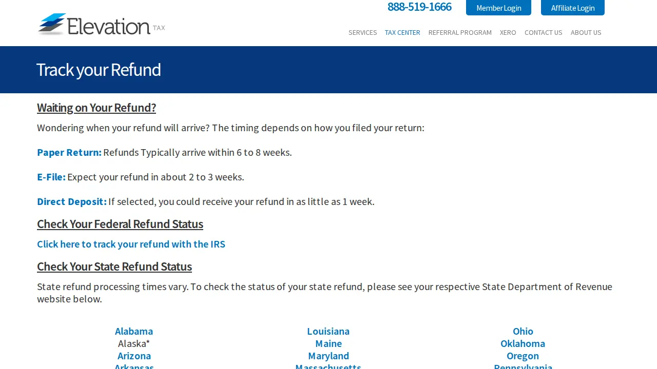 Elevation Tax page