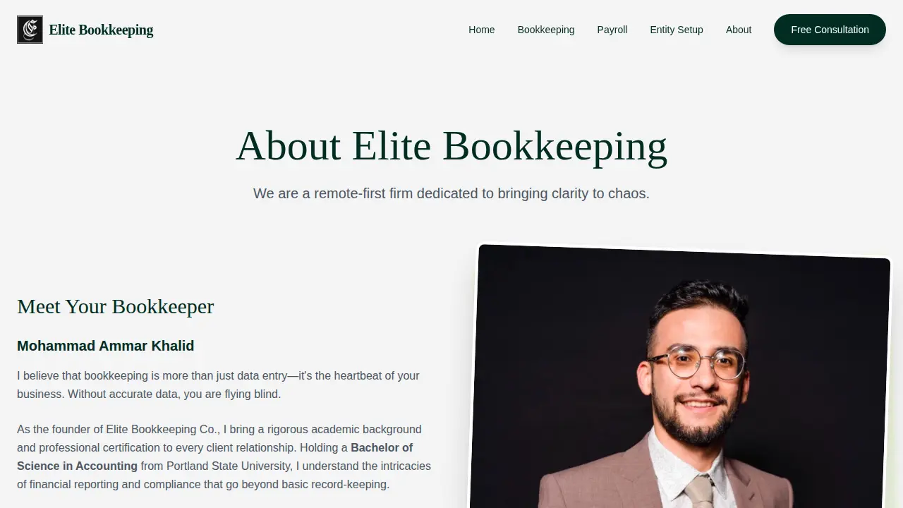 Elite Bookkeeping page