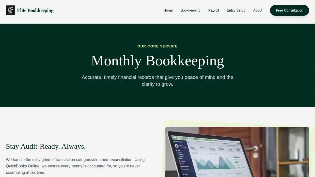 Elite Bookkeeping page