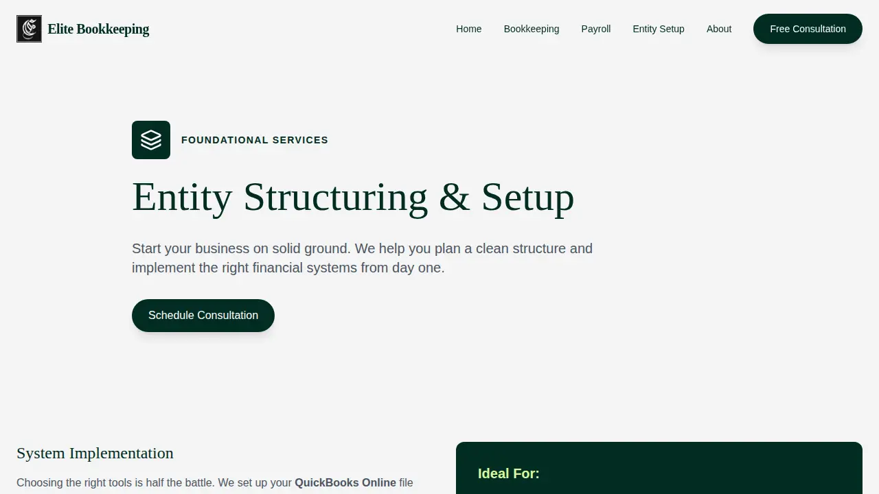 Elite Bookkeeping page