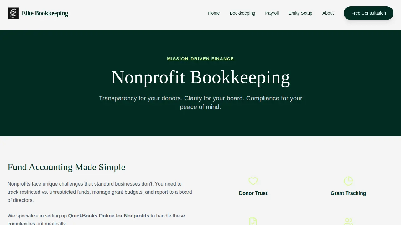 Elite Bookkeeping page