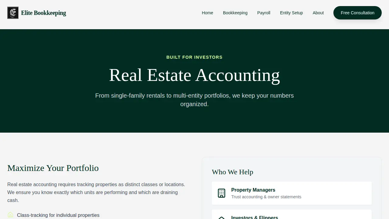 Elite Bookkeeping page