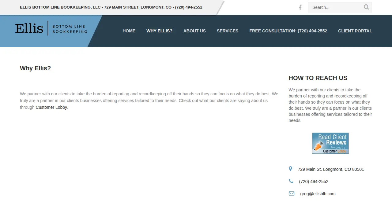 Ellis Bottom Line Bookkeeping page
