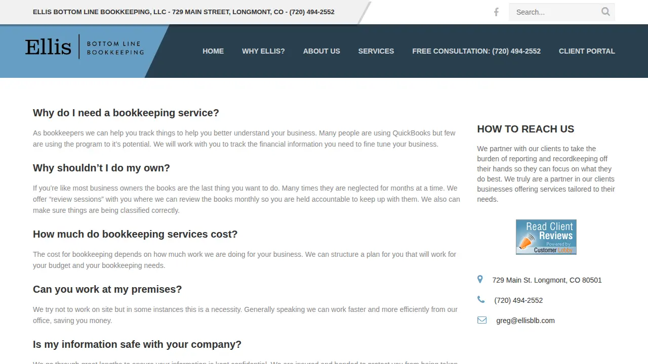 Ellis Bottom Line Bookkeeping page