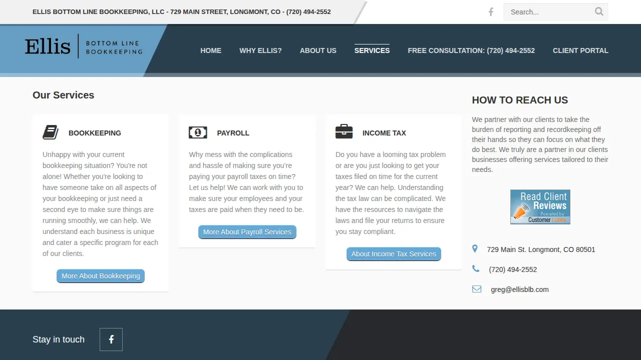 Ellis Bottom Line Bookkeeping page