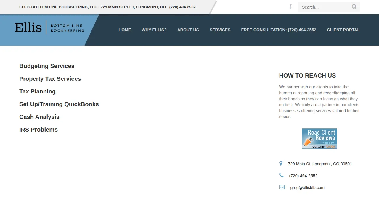 Ellis Bottom Line Bookkeeping page