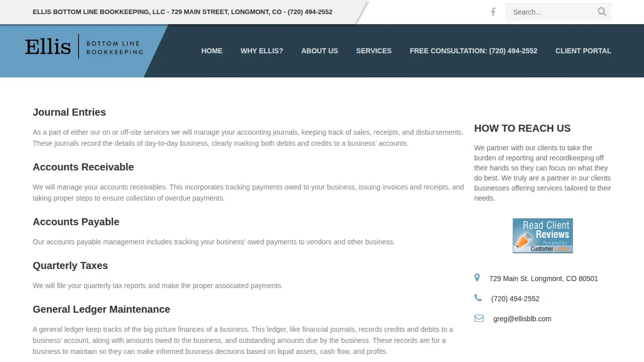 Ellis Bottom Line Bookkeeping page