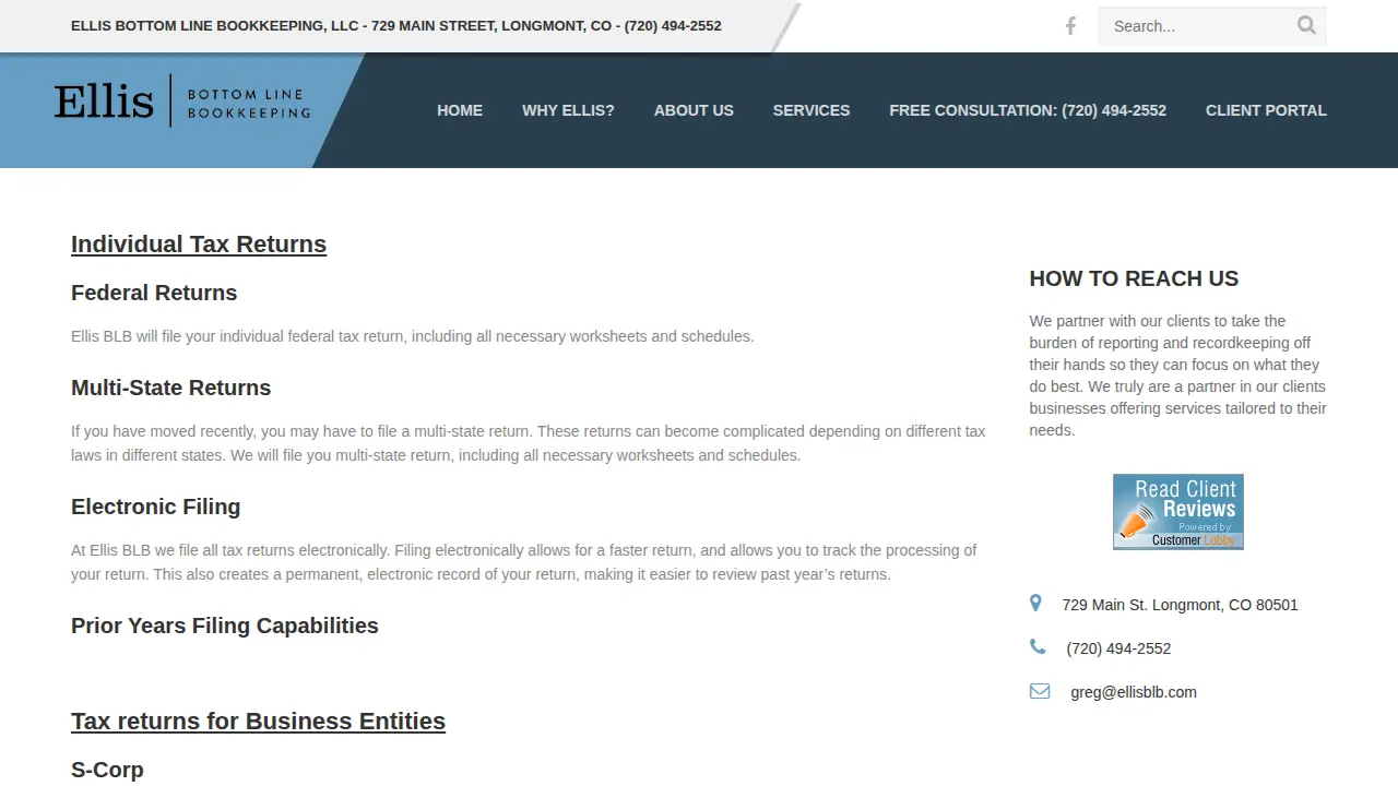 Ellis Bottom Line Bookkeeping page