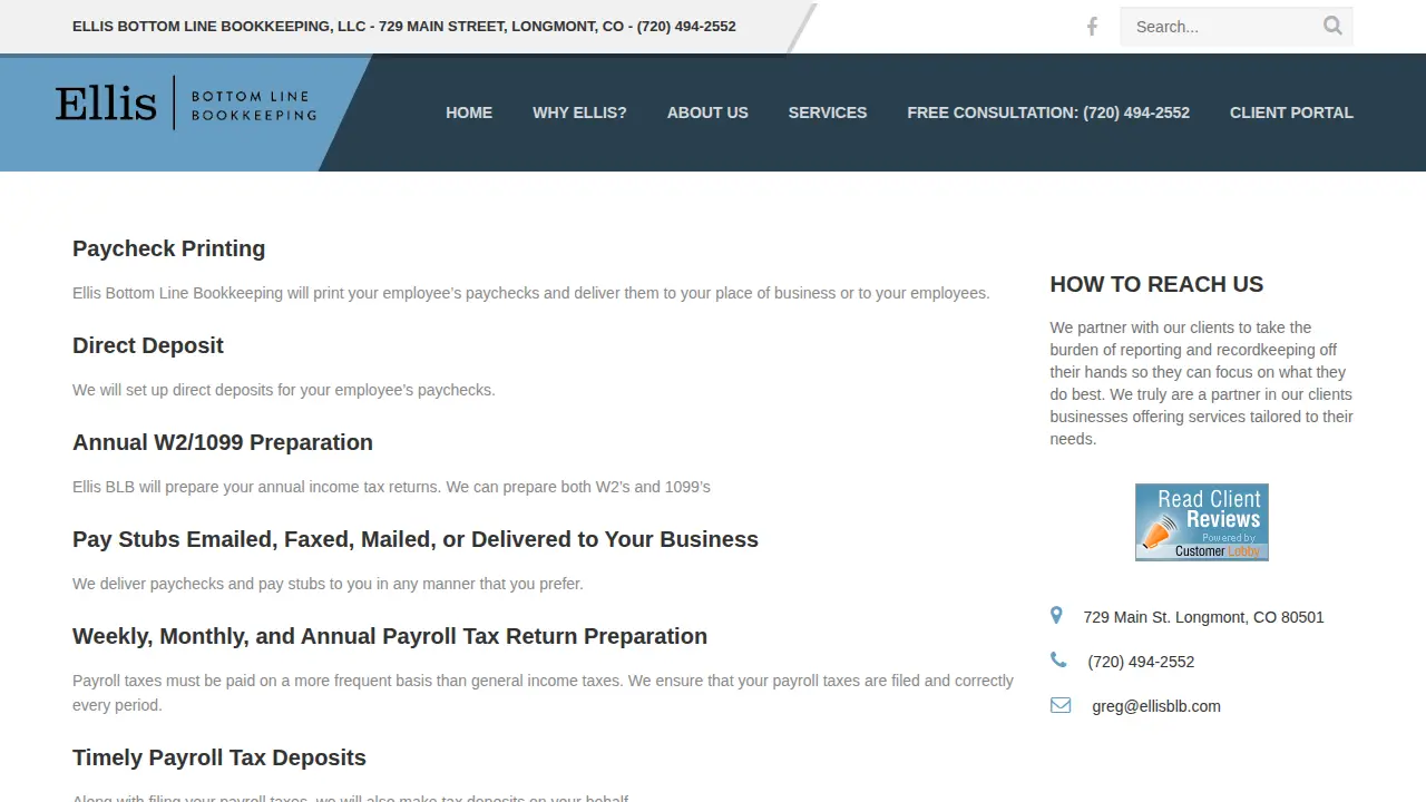 Ellis Bottom Line Bookkeeping page