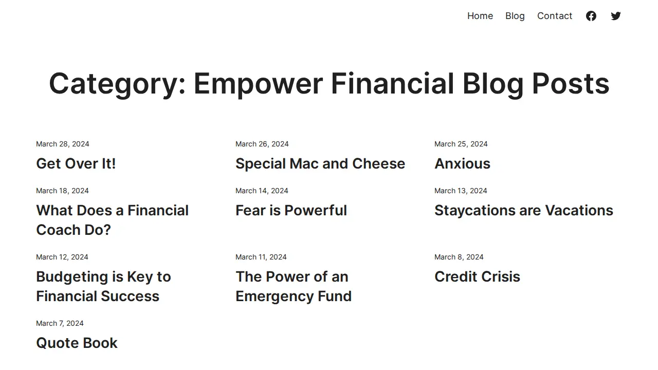 Empower Financial Coaching page