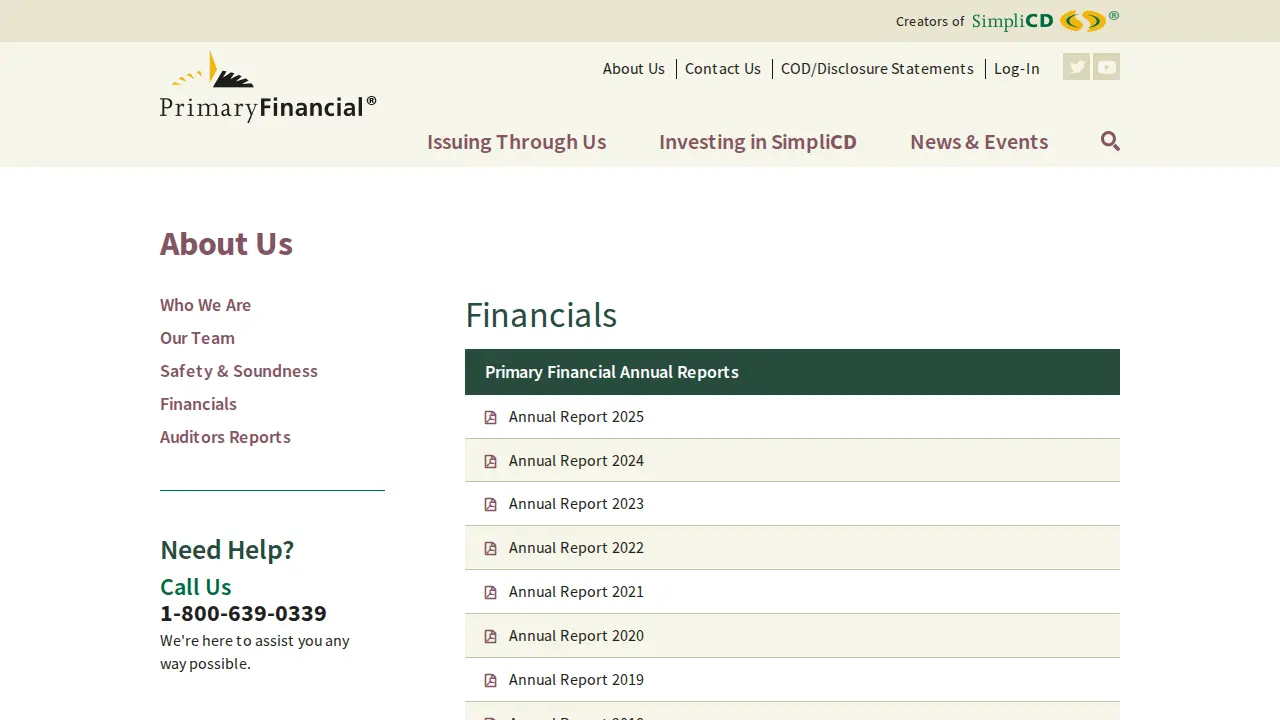 Primary Financial page