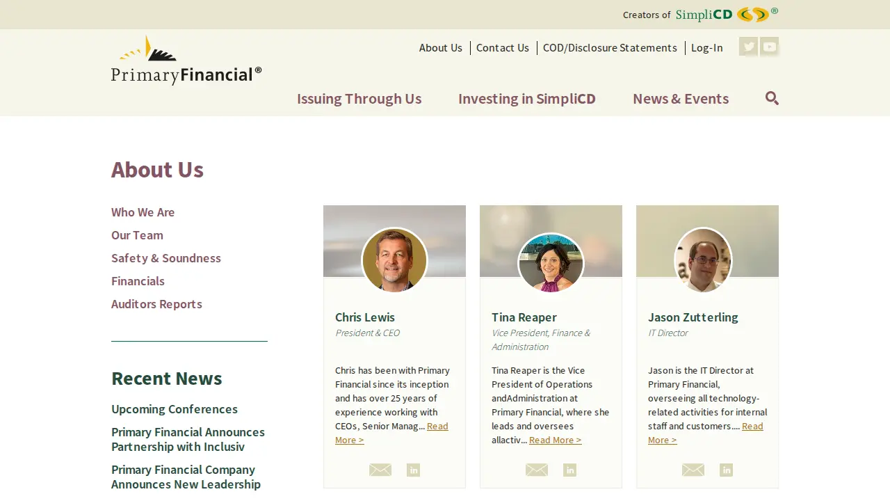 Primary Financial page