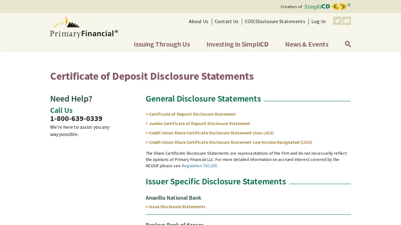 Primary Financial page