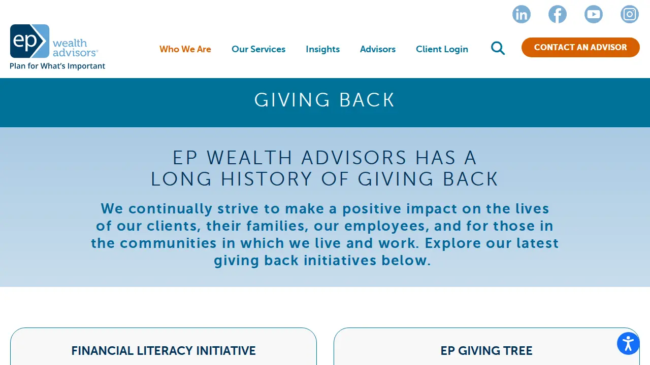 EP Wealth Advisors page