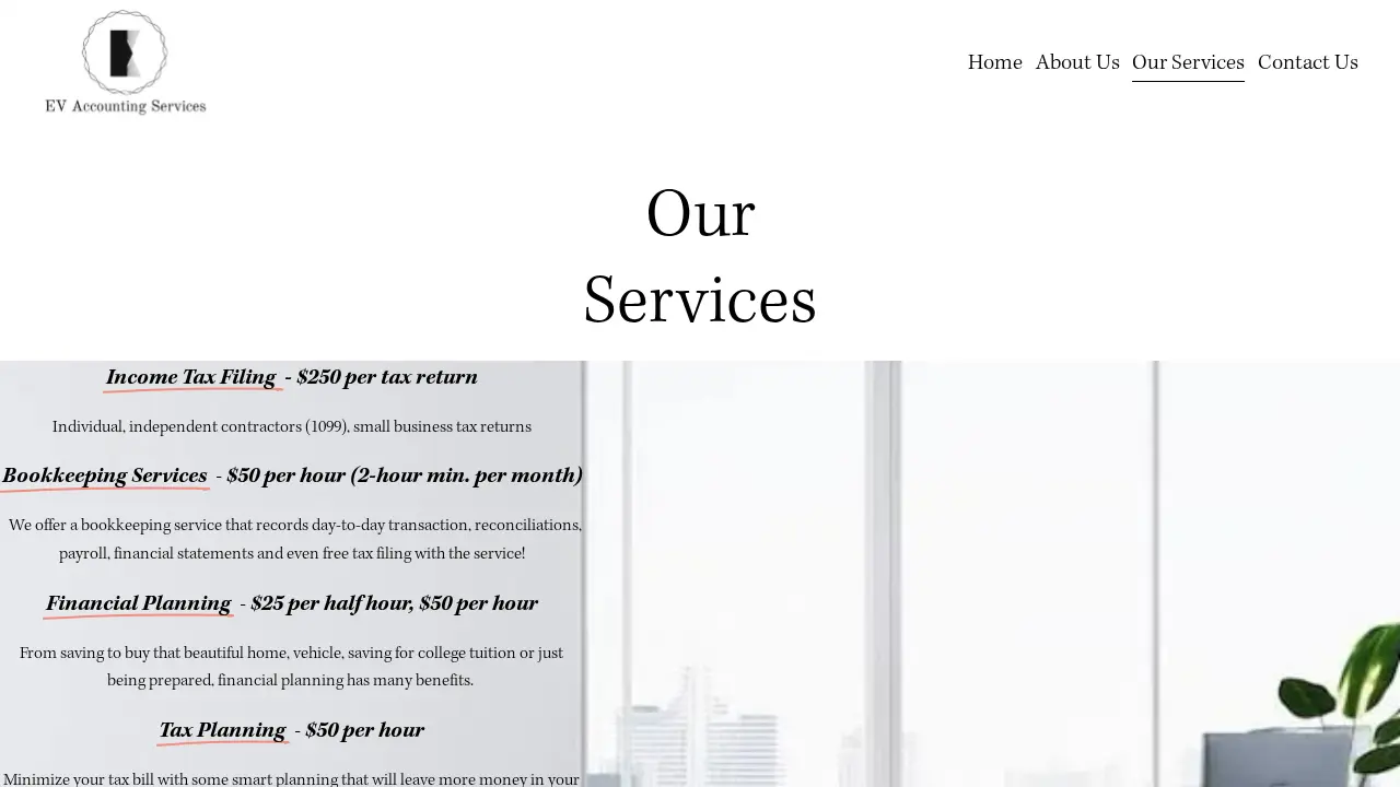 EV Accounting Services page
