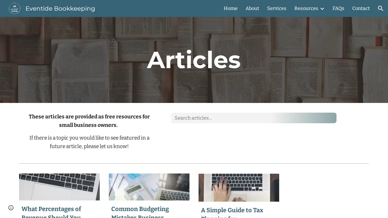 Eventide Bookkeeping page