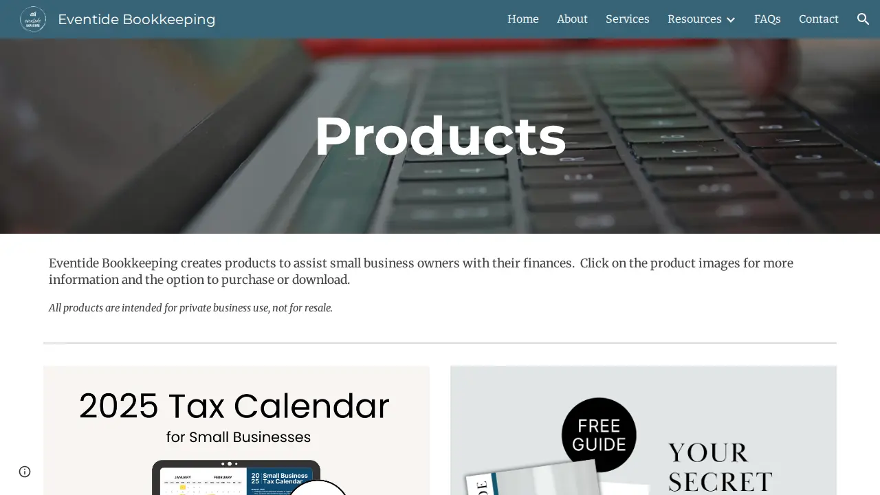 Eventide Bookkeeping page