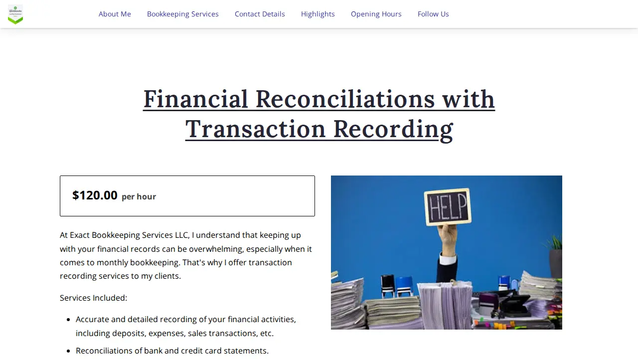 Exact Bookkeeping Services LLC page