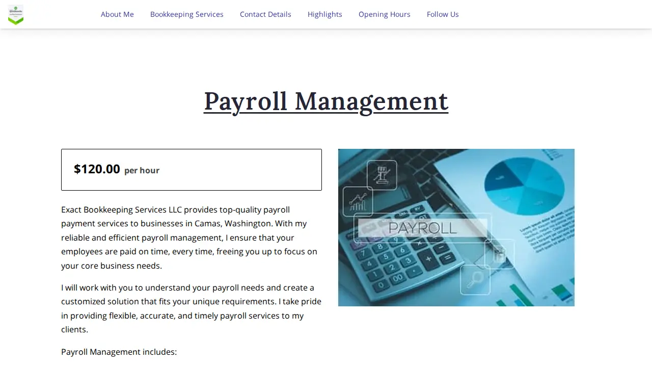 Exact Bookkeeping Services LLC page