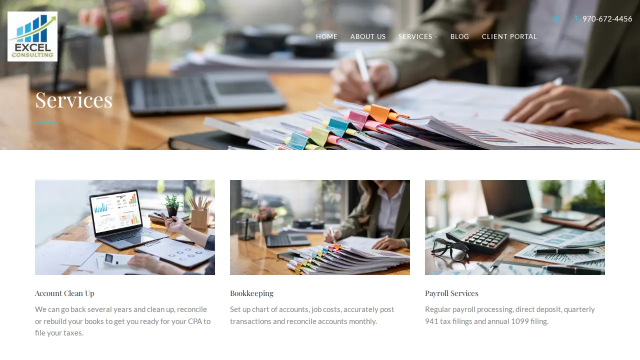 Excel Consulting Solutions page