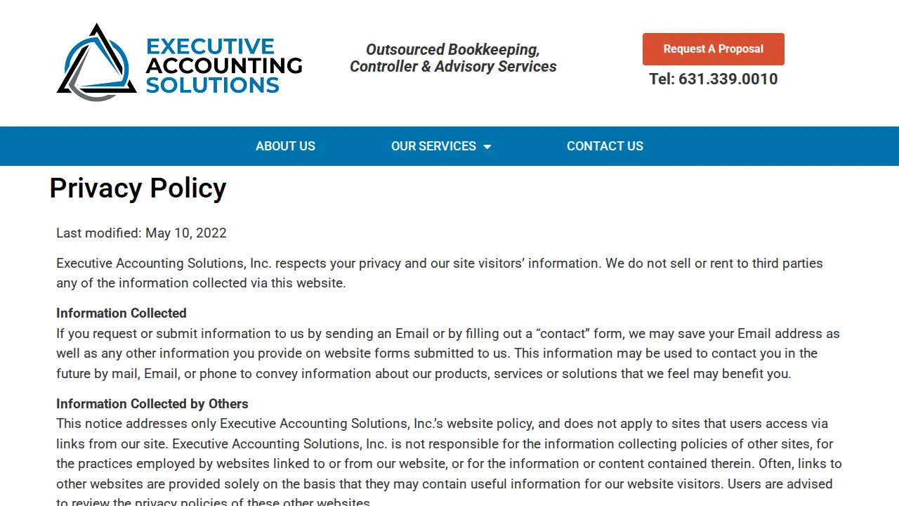 Executive Accounting Solutions page