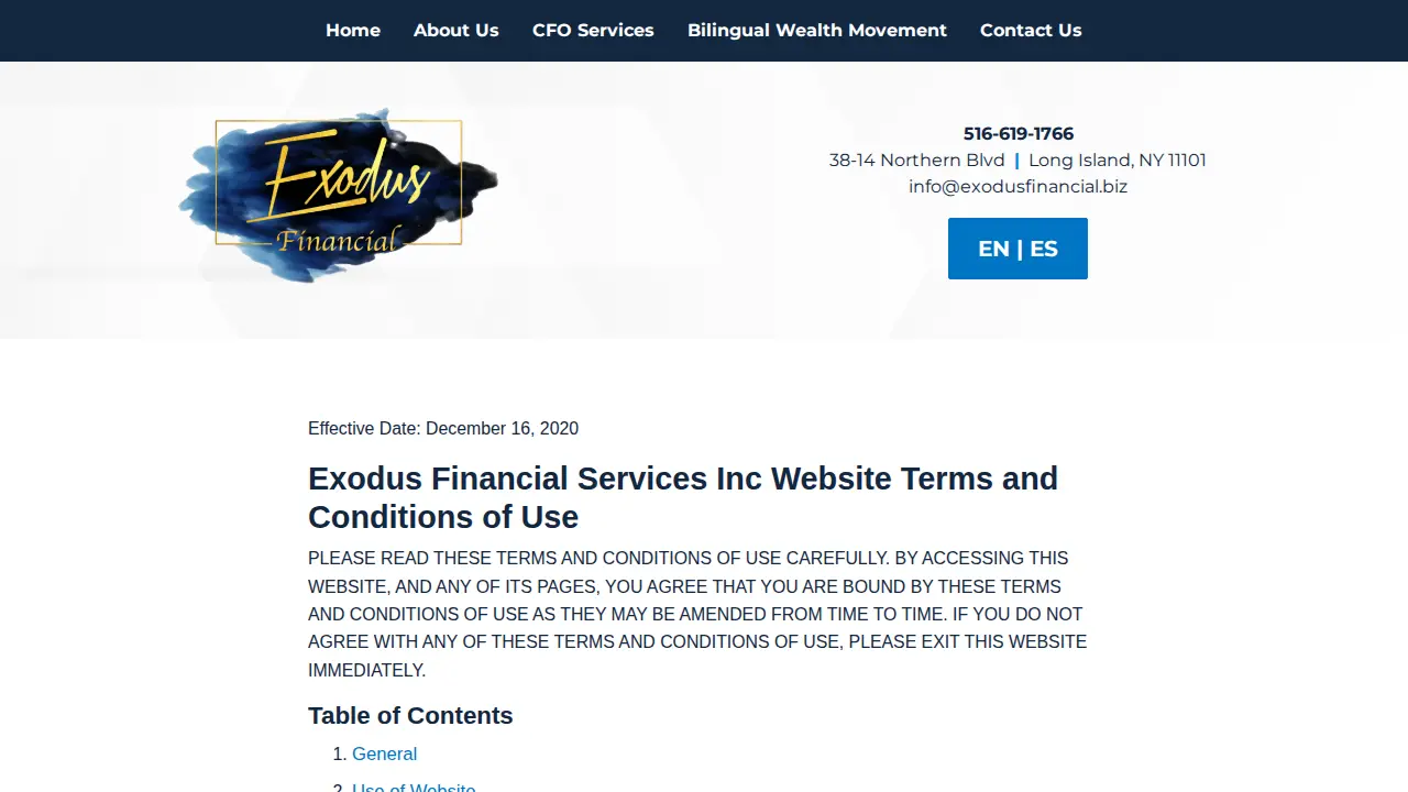 Exodus Financial Services Inc page