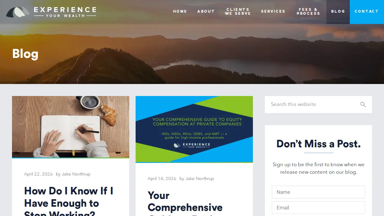 Experience Your Wealth, LLC | Fee-Only Financial Planner page