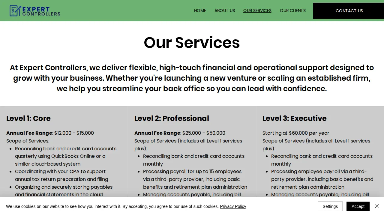Professional CFO Inc. dba Expert Controllers page