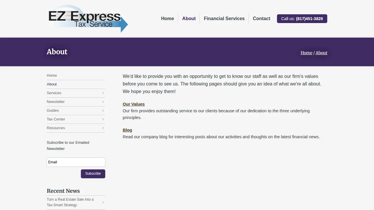 EZ Express Tax Service page