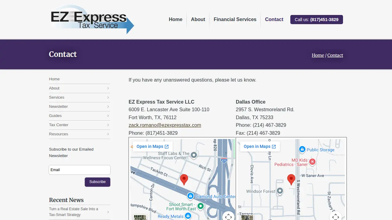EZ Express Tax Service page