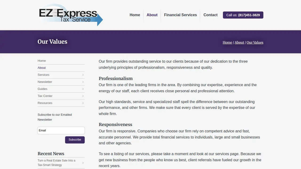 EZ Express Tax Service page