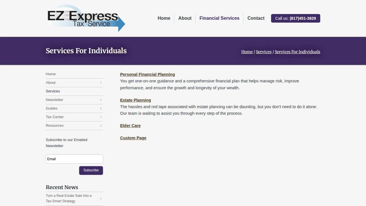 EZ Express Tax Service page