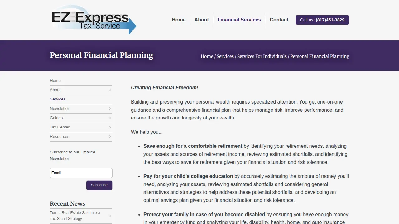 EZ Express Tax Service page