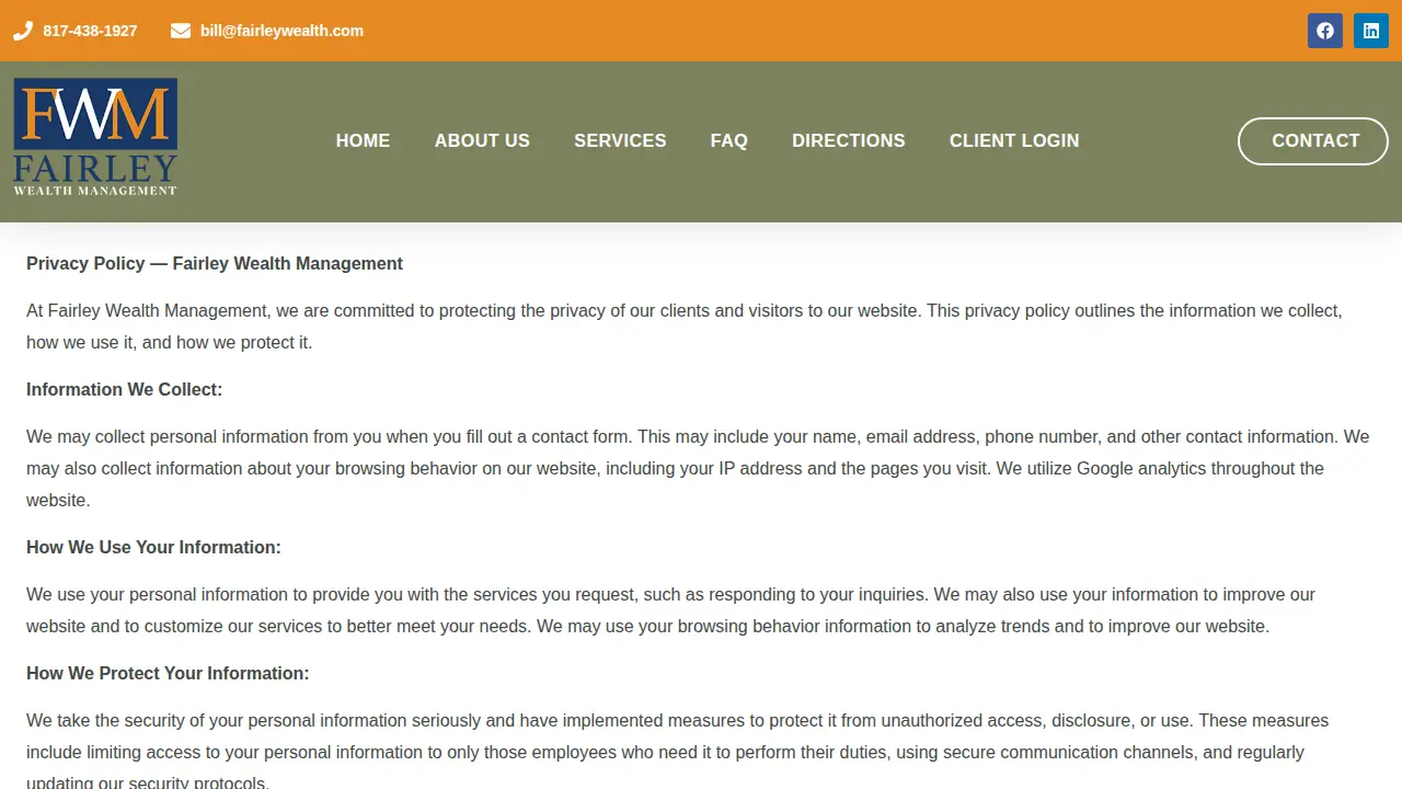 Fairley Wealth Management page