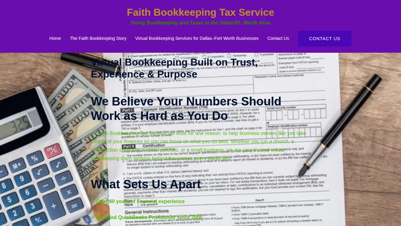Faith Bookkeeping & Tax Services page