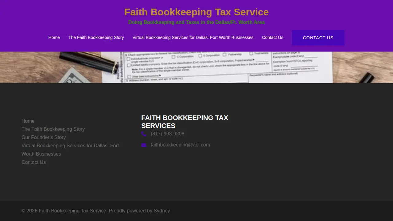 Faith Bookkeeping & Tax Services page