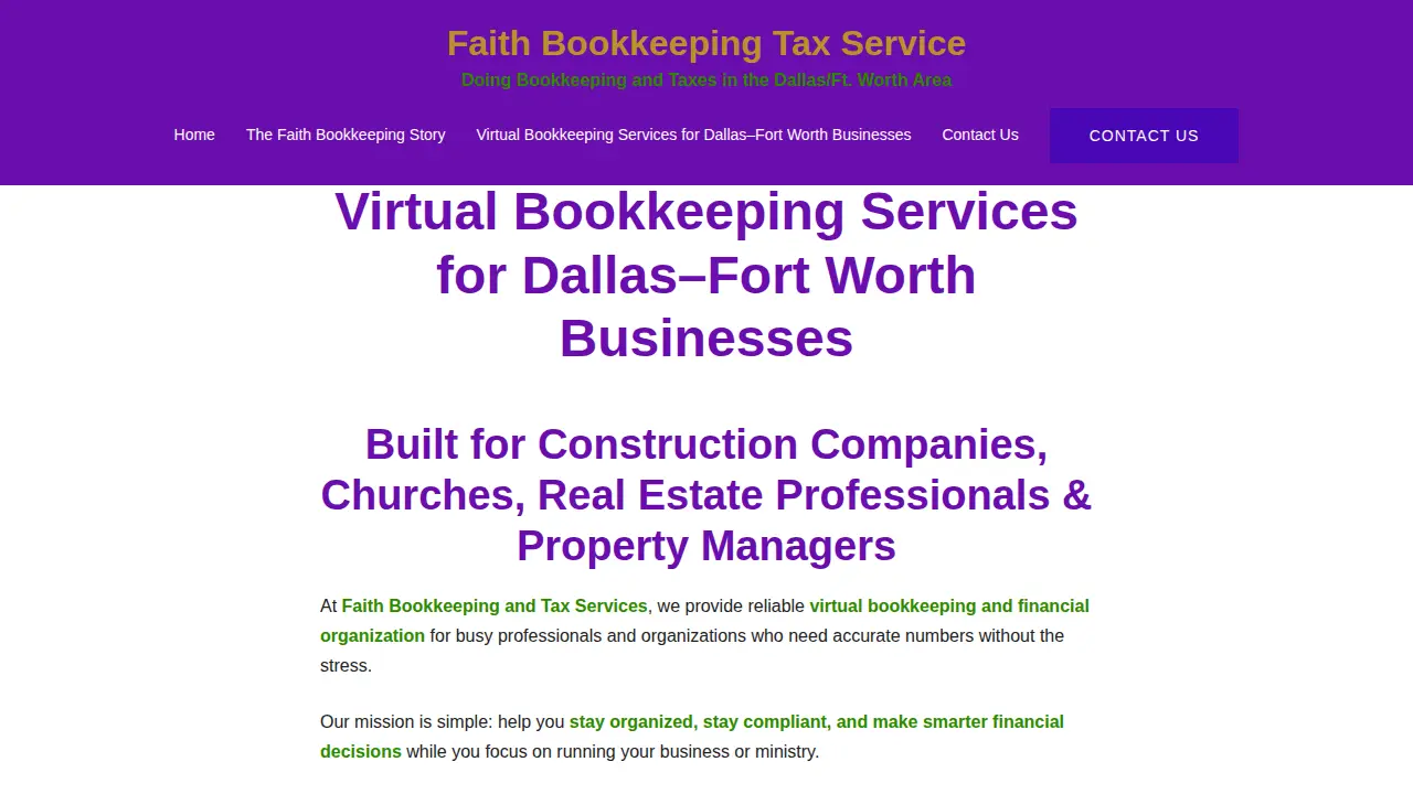 Faith Bookkeeping & Tax Services page