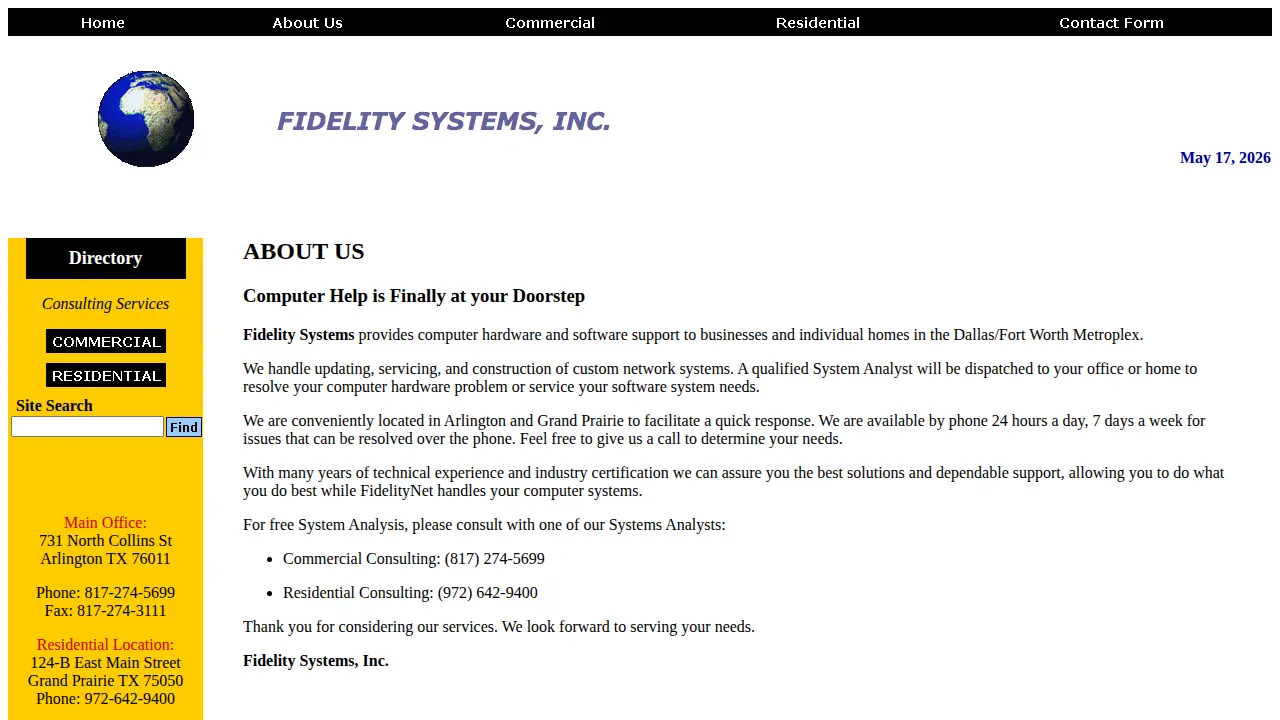Fidelity Systems, Inc page