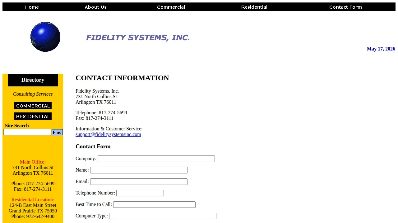 Fidelity Systems, Inc page