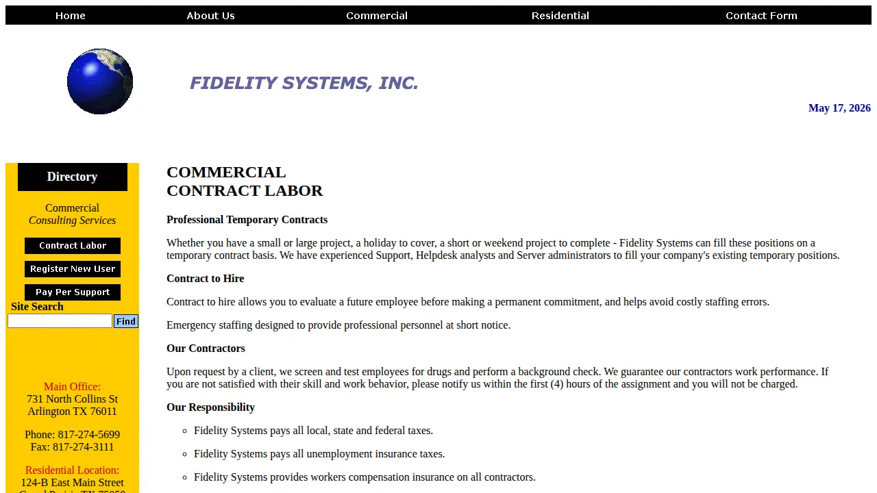 Fidelity Systems, Inc page