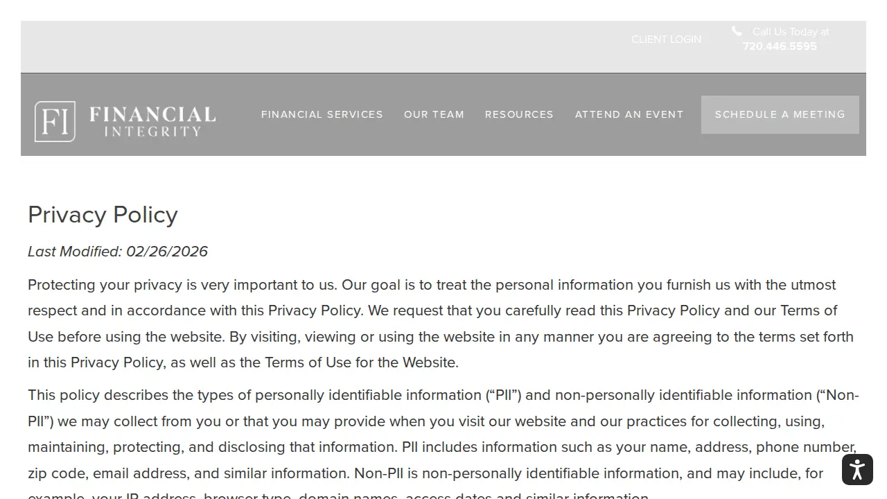 Financial Integrity page