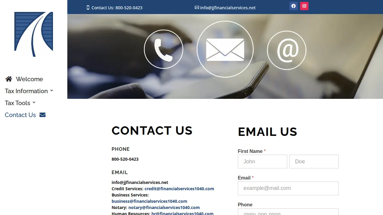 JJ Financial Services page