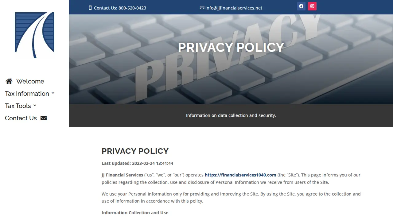 JJ Financial Services page
