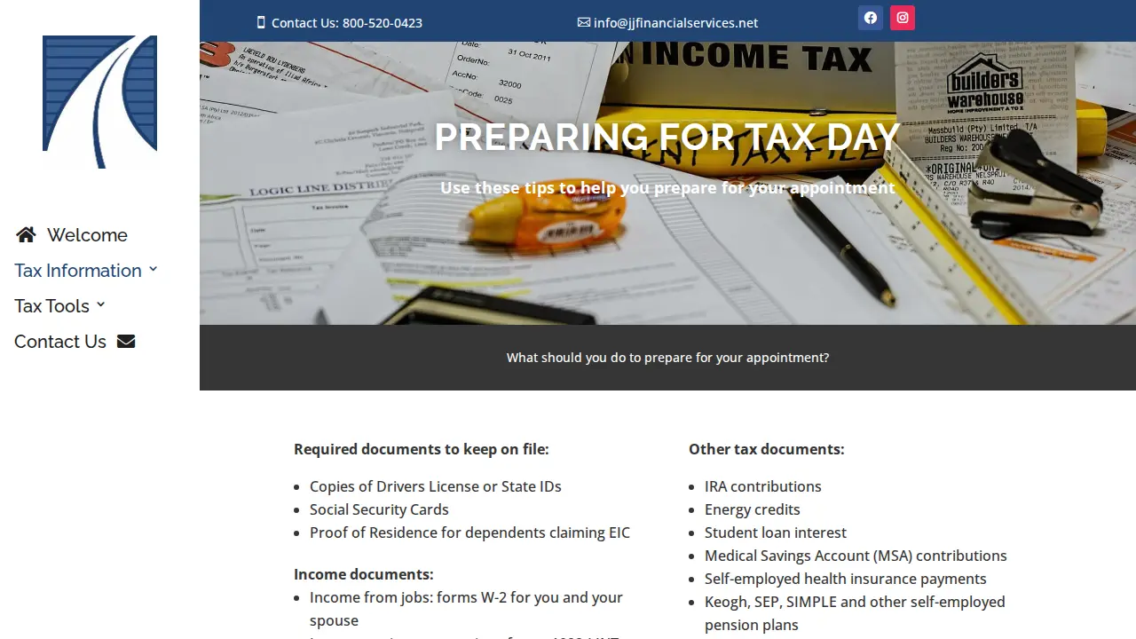 JJ Financial Services page
