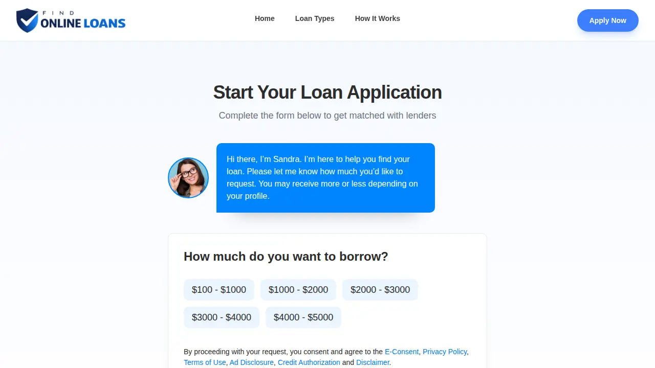 Find Online Loans page