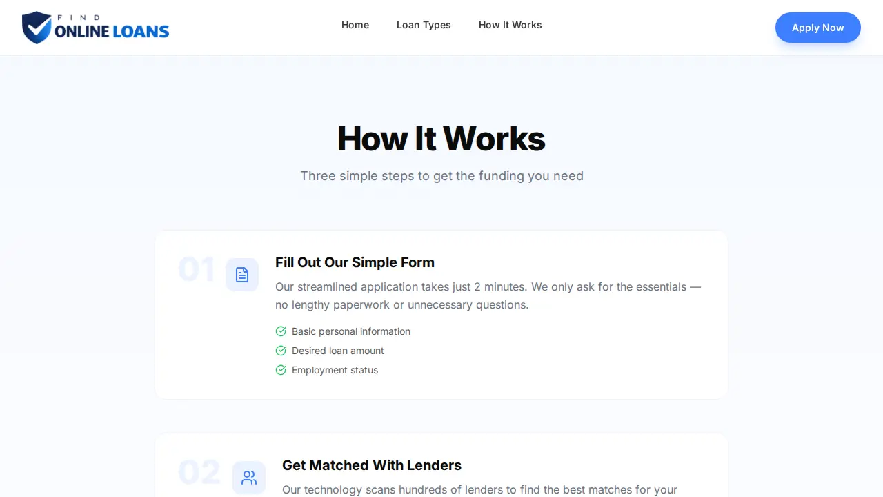 Find Online Loans page