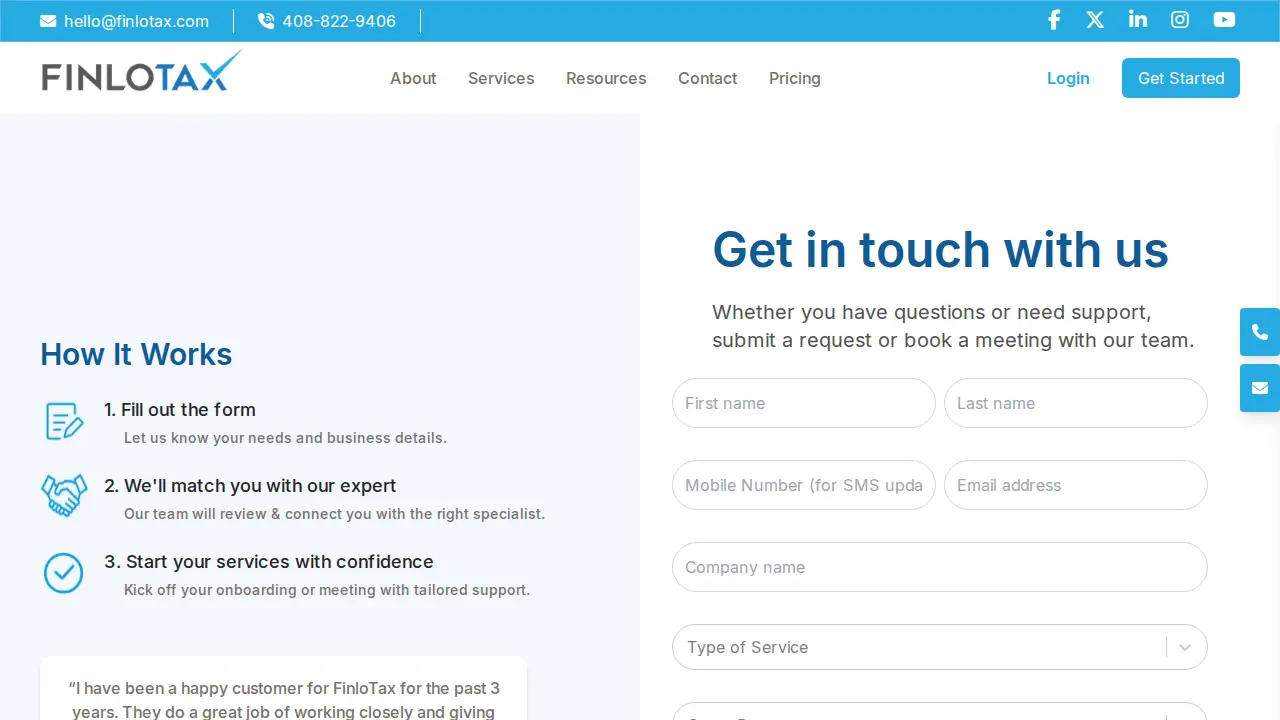 FinloTax | Tax Planning, Bookkeeping & CFO page