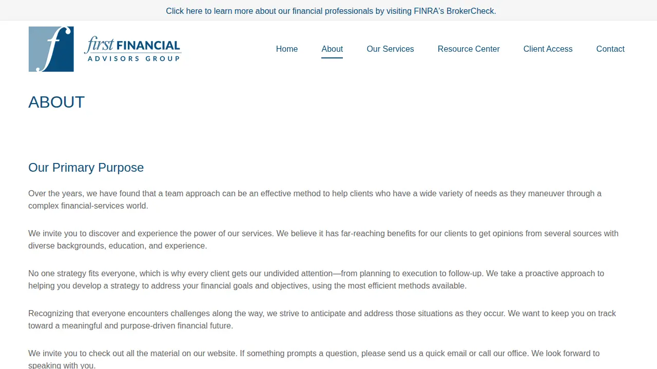 First Financial Advisors Group page