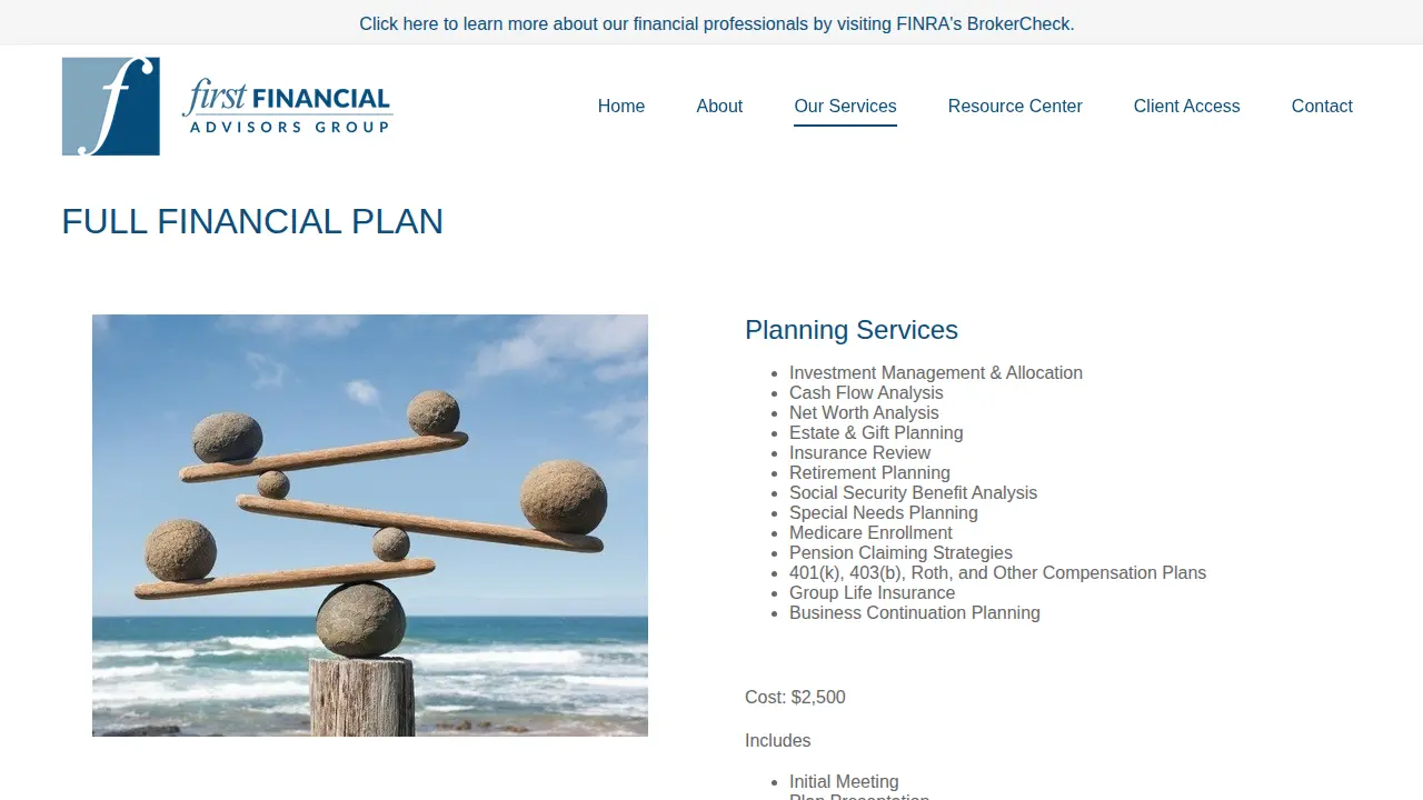 First Financial Advisors Group page